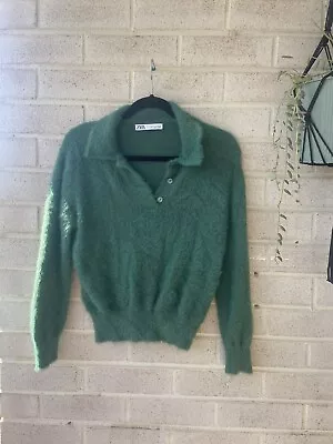 Gorgeous Adorable Unique Zara Super Soft Fluffy Green Sweater Jumper Long Sleeve • $35