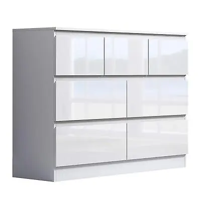 High White Gloss 7 Drawer Merchant Chest Scandinavian Style Office Furniture • £149.99