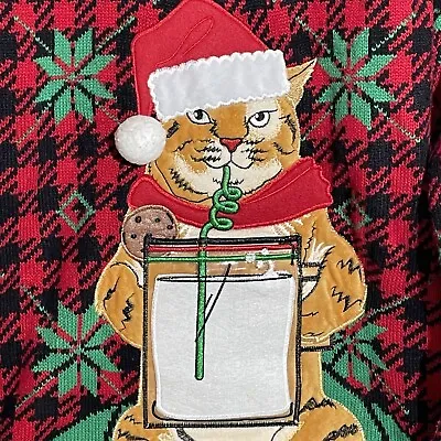 Celebrate Together Mens Ugly Christmas Sweater Cat Drink Pocket Size S • $24.99