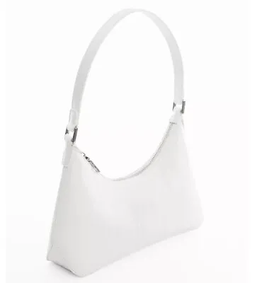 MANGO MNG Textured Faux-leather Short Handle Women's Shoulder Bag - WHITE • $20