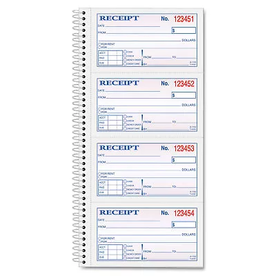 TOPS Money/Rent Receipt Spiral Book 2-3/4 X 4 3/4 2-Part Carbonless 200 • $16.58