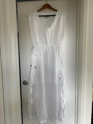 Country Road White Organic French Linen Column Dress Size 12 Sleeveless Slits • $40