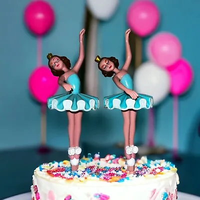 Set Lot 2 Dancing Ballerina Tutu Cake Topper Decorations Dolls Figures Teal • $16.99