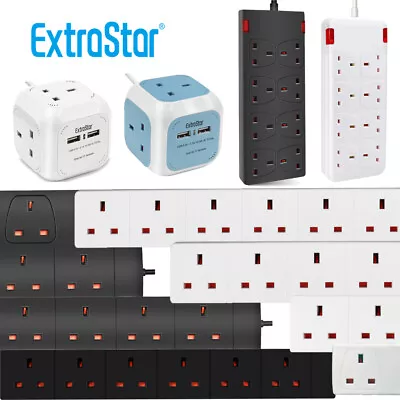 £8.99 • Buy Extension Lead Cube Cable Electric Plug Socket UK Mains Power 1 2 4 6 8 Gang Way