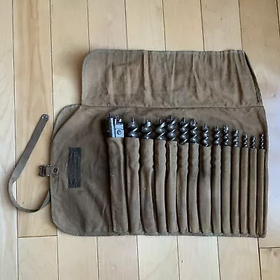 Vintage Russell Jennings Auger Drill Bits And Expandable Bits W/ Canvas Bag • $77.02