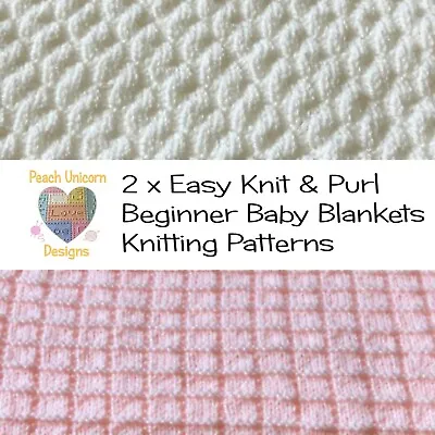 Knitting Patterns For Baby Blankets X 2 Pretty Squares & Diagonal Bumps Easy • £3.99