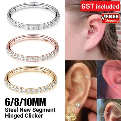 316L Steel New Segment Hinged Clicker 16g Hoop Ring CZ Set Ear Nose Piercing NEW • $6.02