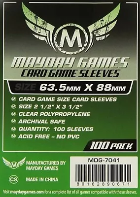 MDG7041 Mayday Games Card Game Sleeves 63.5mm X 88mm Green (100) • £7.61