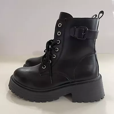 Black Combat Boots Lug Sole Lace Up 90s Y2k Retro Womens Size 36 Nwob • $25.20