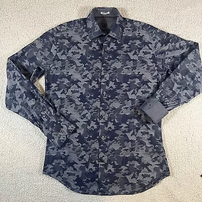 Bugatchi Shirt Mens S Blue Shaped Fit Blue Camouflage Button Down Contrast Cuffs • $25