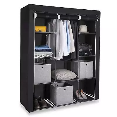 New Fabric Wardrobe With Hanging Rail Clothes Storage Dustproof Cover Black • £16.99