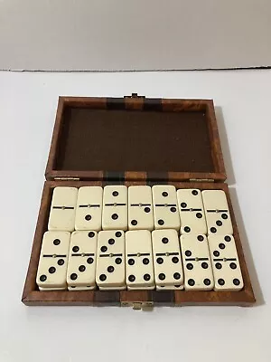 Vintage Bakelite Dominoes 28 Piece Set Off White W/Faux Leather Carrying Case • $22