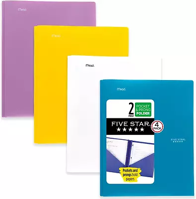 2 Pocket Folders 4 Pack Plastic Folders With Prong Fasteners Holds 11” X 8-1/ • $19.50