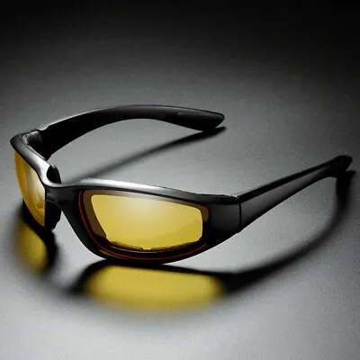Yellow Sun Glasses Night Vision Driving Padded Motorcycle Riding Cycling  Unisex • $6.98