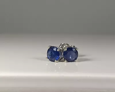 Cornflower Blue Natural Sapphire Stud 14K WG Certified 1.1 TCW 4.9mm Earrings • $199.97