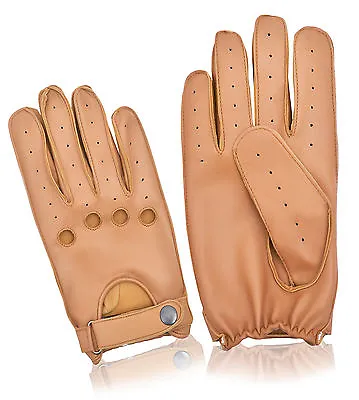 Real Leather Driving Gloves Car Bus Men's Retro Classic Button Chauffeur Fashion • £14.95