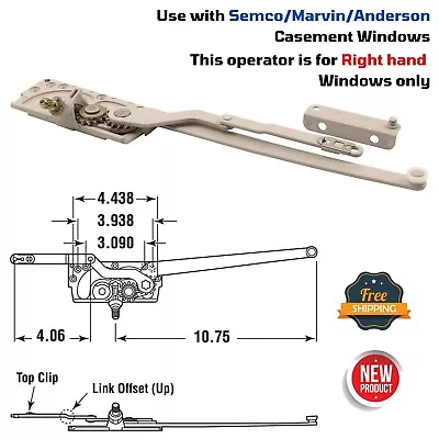 Dual Arm Right-Hand Casement Window Operator Replacement Semco/Anderson/Marvin • $93.39