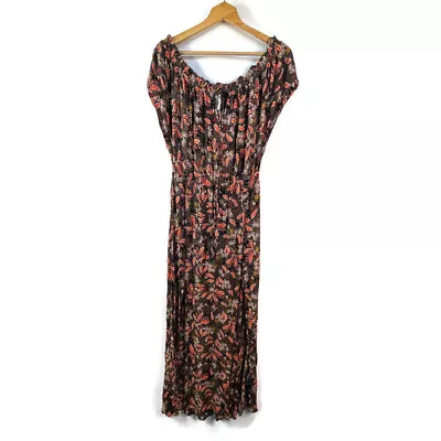 H&M Womens Black Maxi Dress Floral Patterned Off The Shoulder Side Slit 12 • $20.23