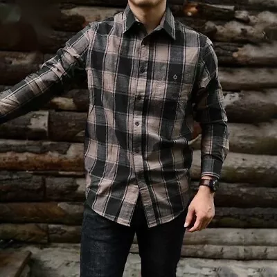 Soft Button Down Collar Plaid Shirt For Men Classic Slim Fit Casual Tops • £21.47