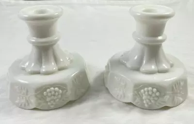 Milk Glass Candle Holder Paneled Grapes Set Of 2 Westmoreland Vintage • $13.50