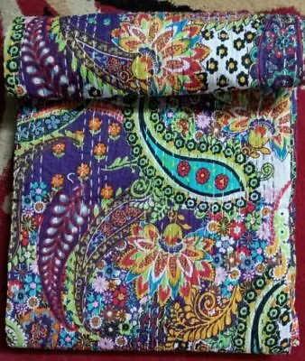 Indian Handmade Paisley Quilt Kantha Bedspread Throw Cotton Blanket Ralli Gudari • £40.79