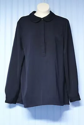 J.CREW Dark Navy Blue Long Sleeve Pullover Top With Peter Pan Collar 0 • $9.97