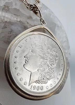 Sterling Silver 925 Morgan Dollar 1921 Bezel W 20  Rope Twist Necklace Ag 2333 • $140