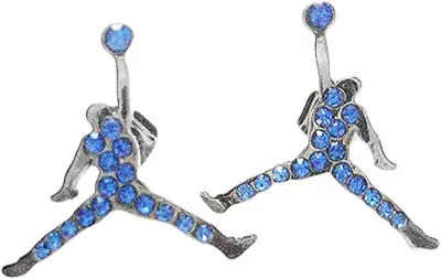 Michael Jordan Silver - Plated Pair Stud Earrings Silver Blue Jumpman Jump Man • $14.95