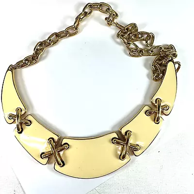 Vintage Necklace Monet Collar Enamel Cream Stitched Panel 16inches • $28