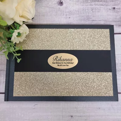 $40 • Buy Personalised Birthday Guest Book Album Gold Glitter Band - Made To Order Cust...