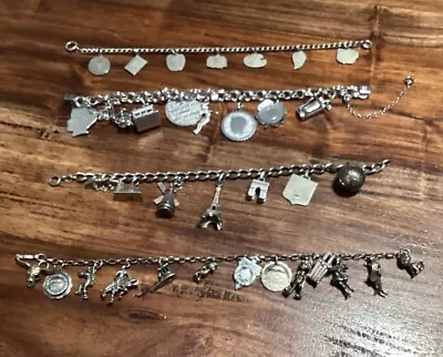 4 Vintage & Rare Sterling Charm Bracelets! Must See! • $47