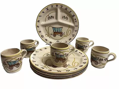 Vintage Set Of 5 1950's FRED ROBERTS Western Cowboy Chuck Wagon Plates & Cups • $101