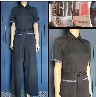 Original 70s Vintage Chelsea Girl Zip Front Dagger Collar Flared Jumpsuit Flares • £60