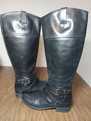 Vince Camuto Pazell Black Leather Knee Riding Boots Women's Size 8 • $32