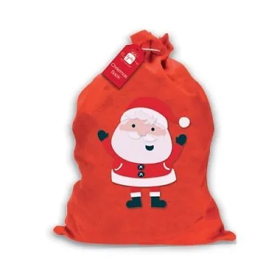 LARGE CHRISTMAS HAPPY SANTA SACK FELT BAG CHRISTMAS PRESENTS & GIFT 60x50cm NEW • £3.95