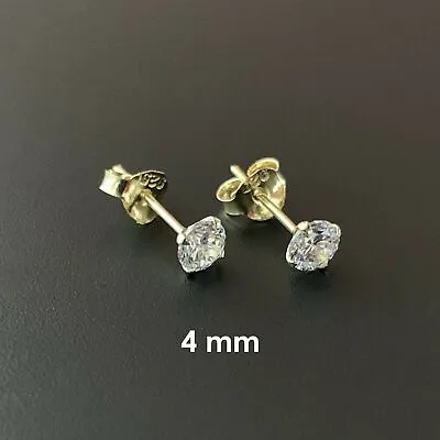 925 Sterling Silver Gold-Plated Round Cubic Zirconia Clear CZ Stud Earrings • $5.99