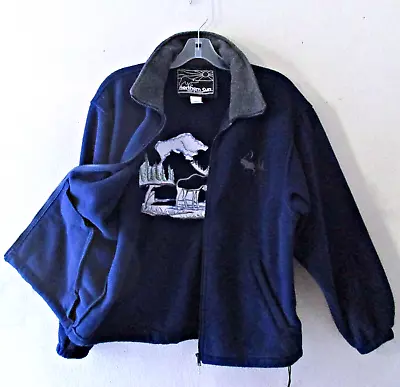 Vintage Northern Sun Navy Fleece Jacket Embroidered Moose & Mountains Size S • $18.99