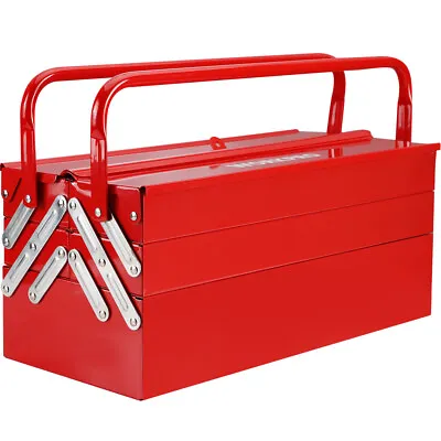 WORKPRO Metal Tool Box 18'' Cantilever Folding Red Storage Box 3-Layer 5-Tray • $60.99