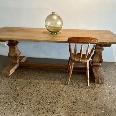 Vintage Elm Farmhouse Table On Double Pedestal • $2200