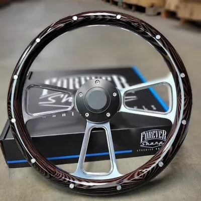 14  Billet Steering Wheel Real Pine Aluminum Rivet Chevy Muscle C10 Ford Hot Rod • $155.73