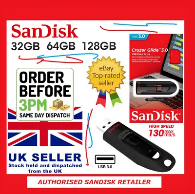 £4.99 • Buy SanDisk Cruzer Glide USB 32GB 64GB 128GB 256GB 3.0 Drive Stick Sony Kingston