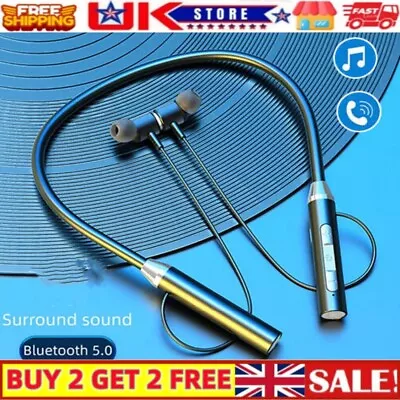 Bluetooth 5.0 Magnetic Wireless Neckband Sports Gym Earphones Headphones Headset • £6.69