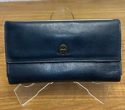Vintage Etienne Aigner Womens Wallet Navy Blue Leather Gold Accents P4 • $34.99