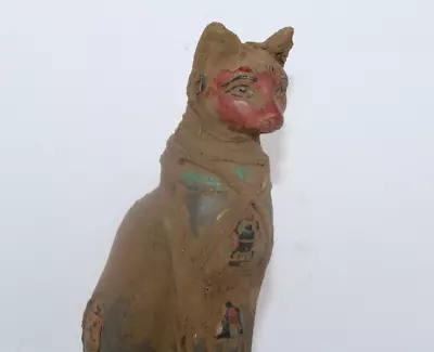 RARE MUMMIFIED ANTIQUE STATUE  OF ANCIENT EGYPTIAN Cat Bast Bastet EGYCOM (A+) • $149
