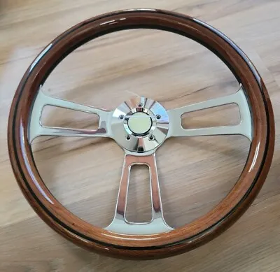 18  ABS Wood Steering Wheel Chrome 4 Spoke Freightliner Kenworth Peterbilt Volvo • $109.99