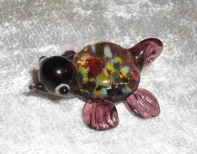 Miniature Vintage Purple Amethyst Murano Art Glass Sea Turtle Pendant Charm • $11.20