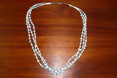 LG Santo Domingo Sterling Turquoise White Buffalo Beads Heishi 3 Strand Necklace • $500