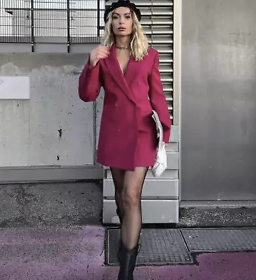 $99.99 • Buy ZARA NEW WOMEN DOUBLE BREASTED BLAZER DRESS Jacket RASPBERRY Fuchsia 8644/434