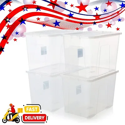 Set Of 5 Strong Clear Plastic 80 Litre Home Office Storage Containers With Lids • £49.14