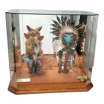 Kweo  Wolf  Kachina & Talavai Kachina By R.W. Jean In Glass Display Case-RARE • $149.95